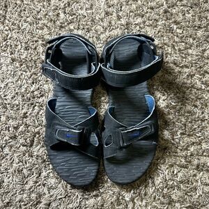 Nike Air Deschutz Sporty Black Strap Sandals with Blue Accents size 11